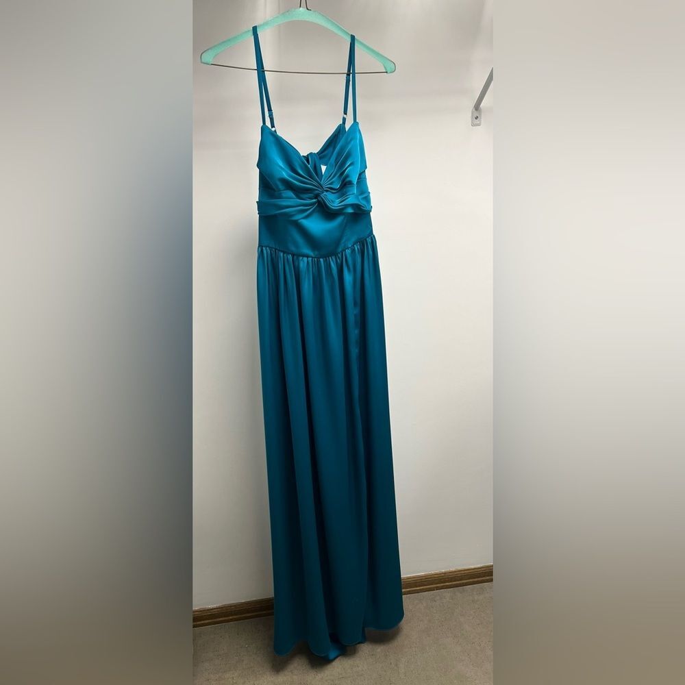 Azazie Teal Satin Wedding Gown